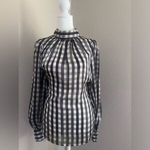 H&M Silk Sheer Blouse Navy Blue and White Stripe Size M